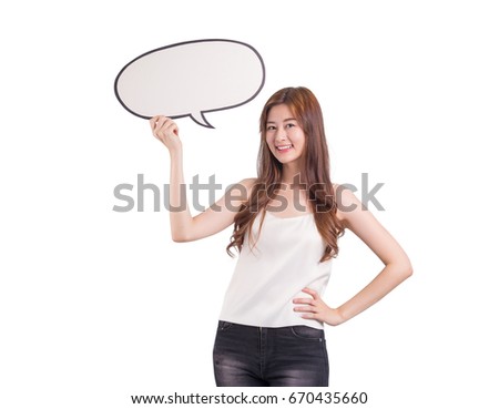 Beautiful asian women with cloud bubble on white background