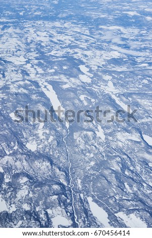 North East Canada from high above / Arctic lands of Newfoundland / eternal ice of Polar Region