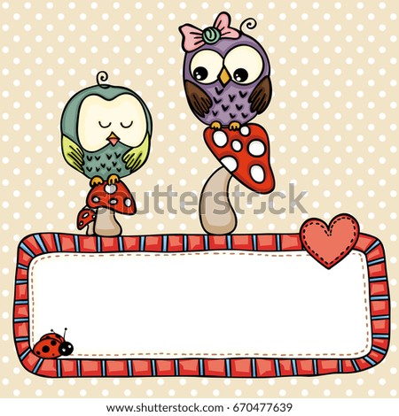 Greeting postcard with cute owls in love
