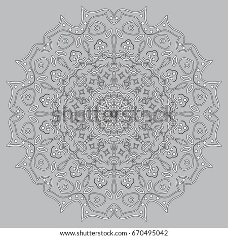 Lacy round pattern, monochrome vector mandala