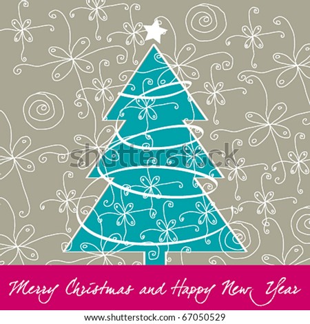 Vector cute Christmas greeting card with Christmas tree