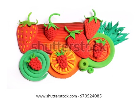 Handmade plasticine summer fruits collection.