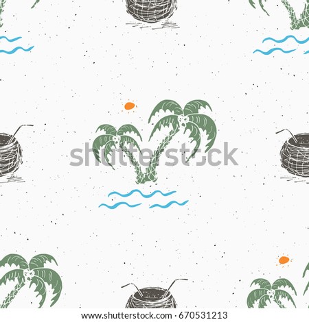 Seamless pattern background with hand drawn palm trees, summer seamless, background, vector illustration.