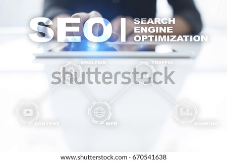 SEO. Search Engine optimization. Digital online marketing andInetrmet technology concept. 