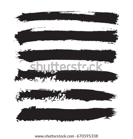 Vector dark black grunge watercolor, ink texture set of hand painted dry brush splashes, strokes, stains, blots, stripes, geometric horizontal lines. Abstract acrylic backgrounds isolated on white.