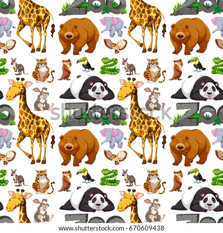 Seamless background design with wild animals illustration