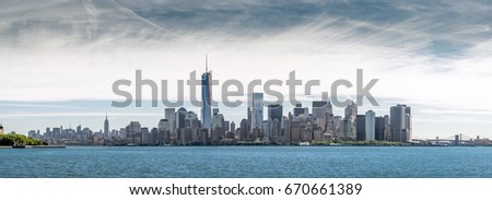Panorama Lower Manhattan, skyline and urban background, New York City, USA