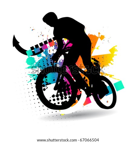 Vector silhouette cycling on abstract background