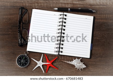 Travel and vacation background with items on wooden with copy space, Travel concept background.