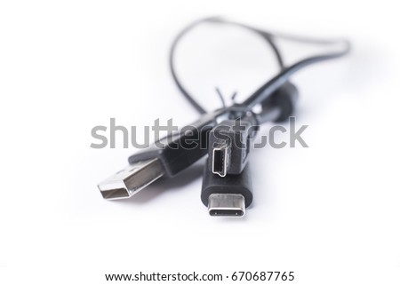 Black UBS cables isolated on white background
