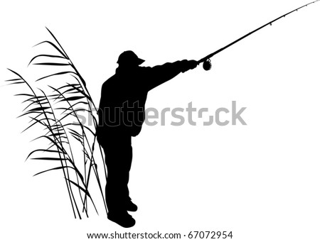 illustration with fisherman silhouettes isolated on white