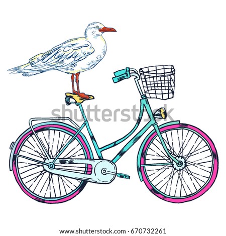 Bike. gull, super summer. Vector illustration.