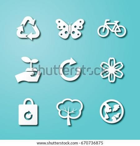 ecology paper art icons, vector elements design