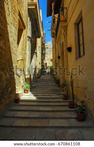 Typical street of Birgu,Malta,2007.