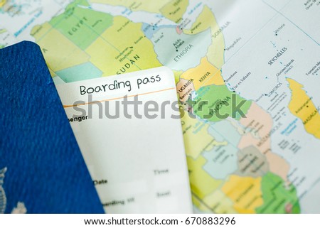Passports with tickets  on map background