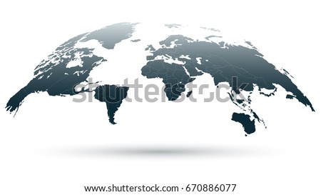 Bluish Detailed Globe Map Isolated on White Background. 3D Vector Illustration