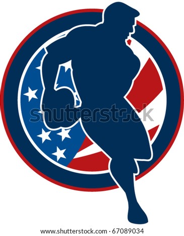 vector illustration of rugby player passing ball american stars and stripes