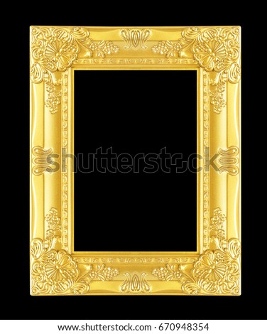 gold picture frame isoleted on black background