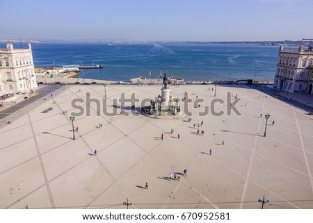 Aerial view over Comercio Square in Lisbon