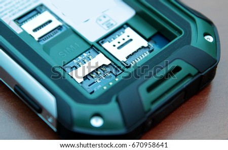 Slot for dual SIM cards. Photo Close-up