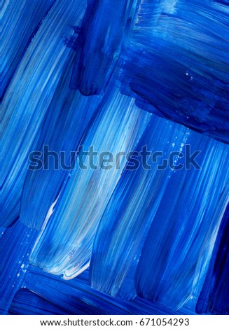 Handmade acrylic background painting, colourful blue abstract backdrop