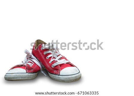 Old pair of red shoes on white. Sale old red shoes. Red Shoes Sale in the Internet