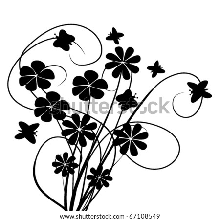 Floral brush. Flowers and butterflies vector illustration.