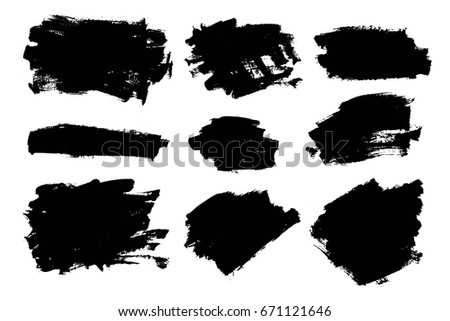 Vector set of grunge artistic brush strokes, design elements, textures, brushes. Empty black backgrounds, frames for text or quote.
