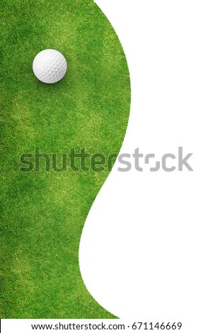 White golf ball on green grass left side background