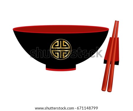 Chinese bowl and chopsticks Isolated