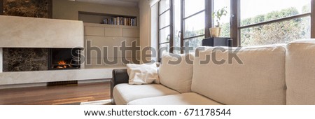 Sofa and fireplace in modern living room