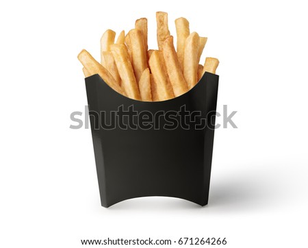 French fries in a black box isolated on white background 