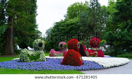 Floral figures of ducks on the island of Mainau in Germany.