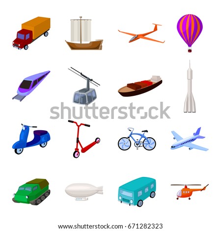 Yacht, funicular, metro transport for the transportation of passengers and cargo. Transport set collection icons in cartoon style vector symbol stock illustration web.