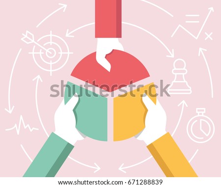 Vector Flat Linear Illustration Related of Communication, Relationship of Stakeholders, Partnership and Team Work  Royalty-Free Stock Photo #671288839