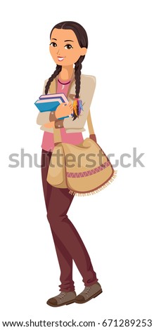 Illustration Featuring a Young Teenage American Indian Student on Her Way to School