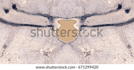 alien ship, Tribute to Dalí, abstract symmetrical photograph of the deserts of Africa from the air, aerial view, abstract expressionism, mirror effect, symmetry, kaleidoscopic