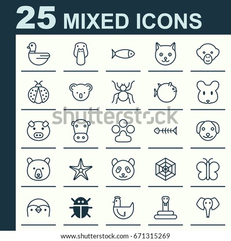 Zoo Icons Set. Collection Of Baboon, Serpent, Fish And Other Elements. Also Includes Symbols Such As Chimpanzee, Fish, Duck.