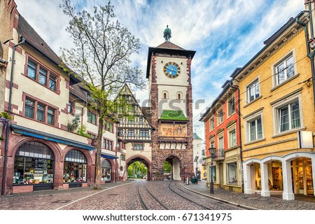 Schwabentor - historical city gate in Freiburg im Breisgau, Baden-Wurttemberg, Germany Royalty-Free Stock Photo #671341975