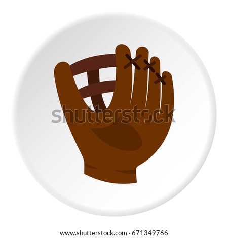 Brown leather baseball glove icon in flat circle isolated vector illustration for web
