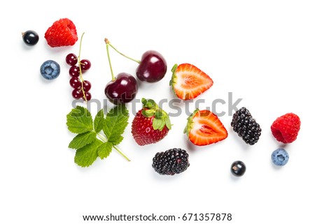 Fresh berries on white background Royalty-Free Stock Photo #671357878