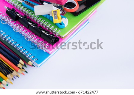 Office supplies on white background