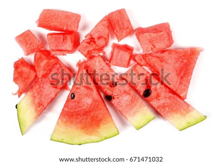 Fresh watermelon slices isolated on white background, top view