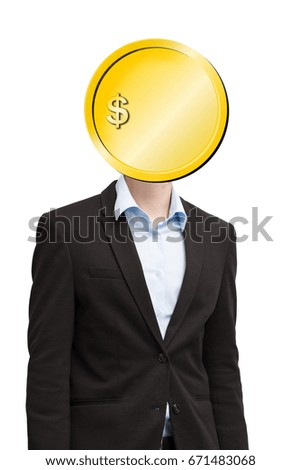 Man with coin and dollar sign on his head