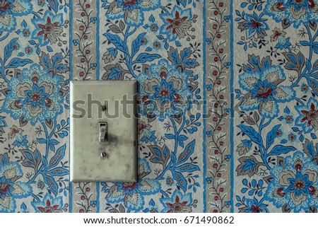 Blue floral wallpaper pattern with light switch
