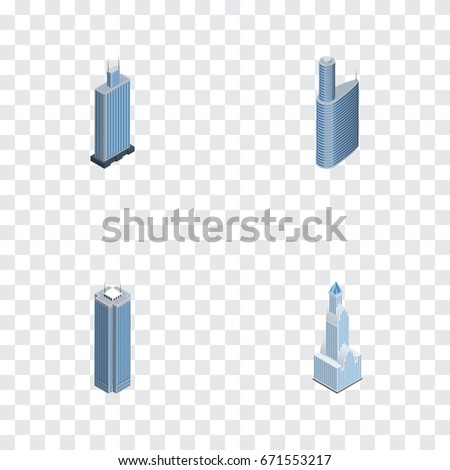 Isometric Skyscraper Set Of Skyscraper, Cityscape, Business Center And Other Vector Objects. Also Includes Business, Center, Cityscape Elements.