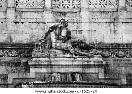 Monument in Piazza Venezia. Black and white photo. Rome, Italy