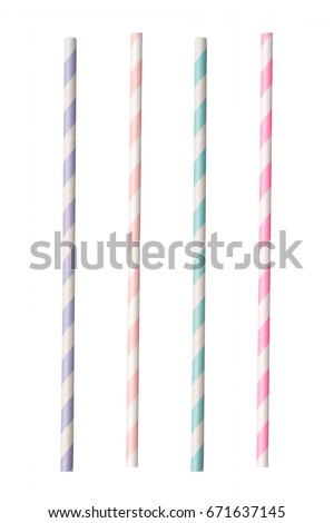 Striped paper straws isolated on white background. Royalty-Free Stock Photo #671637145