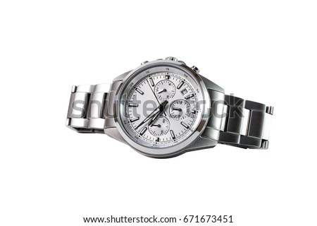luxury watch isolated with clipping path on a white background. For design. Royalty-Free Stock Photo #671673451