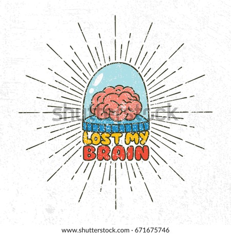 Vintage brain with sunburst on grunge background 